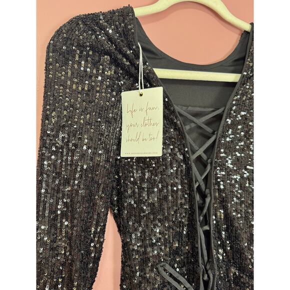 Show Me Your Mumu Kitty Catsuit in Midnight Glitz Black Size Small - Picture 8 of 8